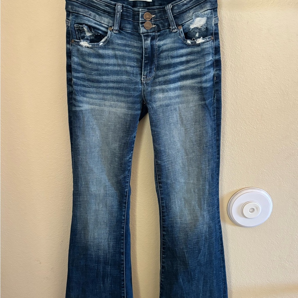 Stylish Distressed Blue Flare Jeans